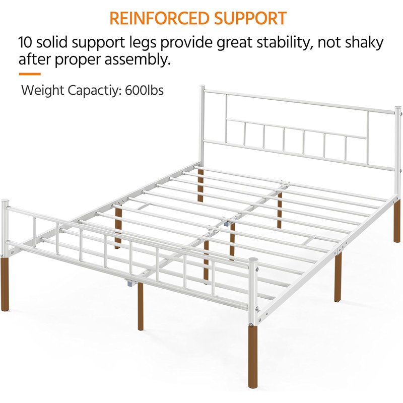 Delaenie Metal Platform Bed, Blanc, Double
