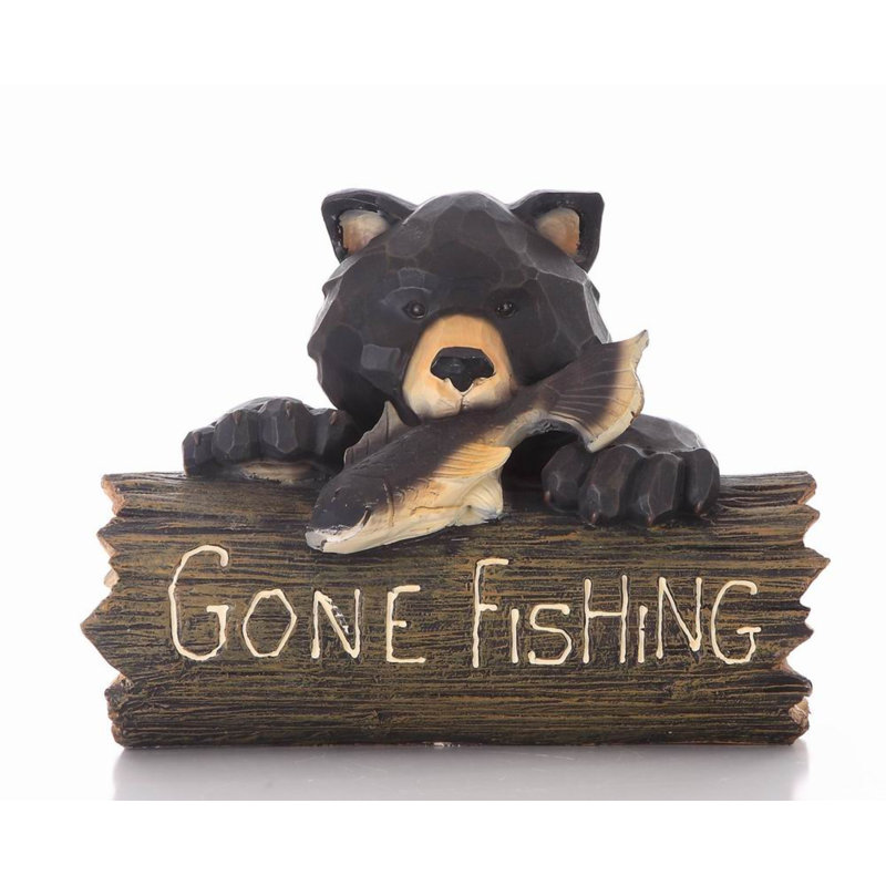  Bear with "Gone Fishing" Sign Statue
