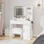 Ensemble de coiffeuse, bureau de coiffeuse avec tabouret, miroir lumineux à DEL et station de charge Lavin, blanc-2038880987