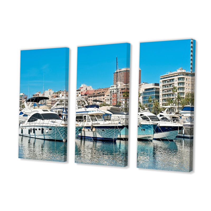 Bateaux amarrés au port d'Alicante, Espagne - ensemble de décoration murale bateau, Toile tendue, H 28 po x l 36 po
