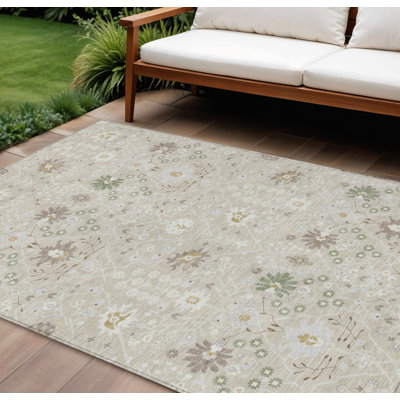 Tapis d'intérieur lavable oriental brun et vert 8 pi x 10 pi beige