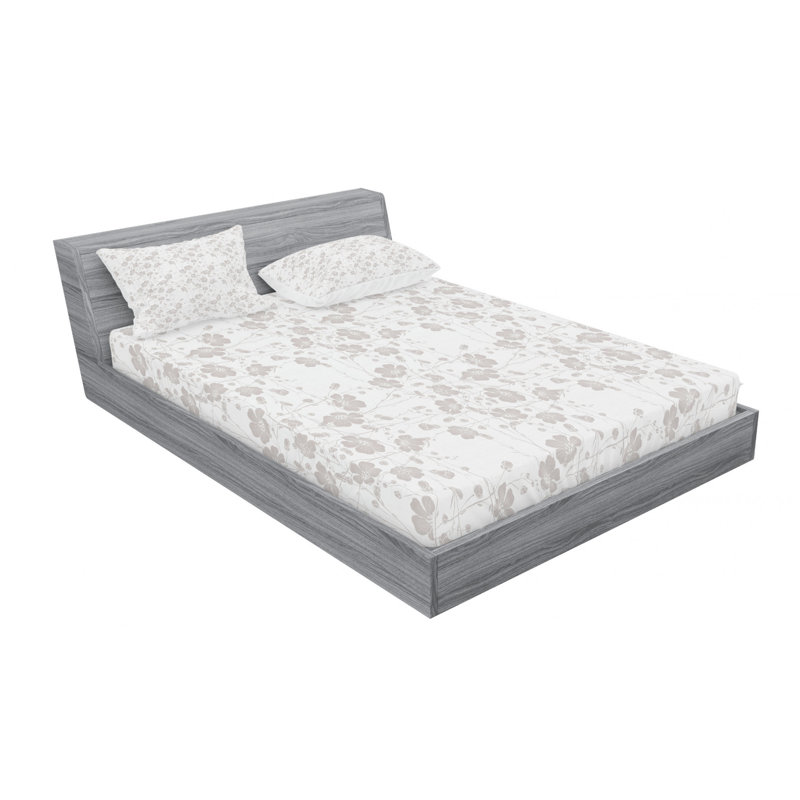 Microfiber Geometric Sheet Set, Full Sheet Set + Fitted Sheet + 2 Pillowcases, White/Gray, Floral