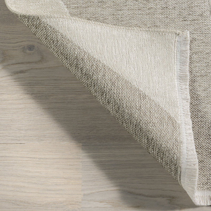 Cream Claude Abstract Fringed Reversible Machine Washable Area Rug, Rectangle 5'3" x 8'