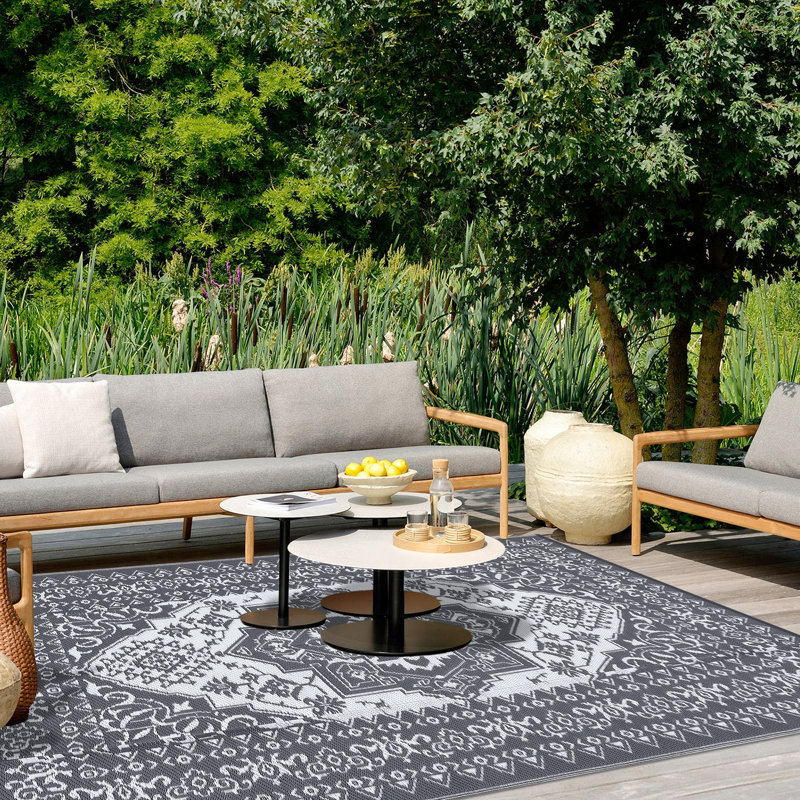 Tapis oriental oriental en plastique avec paille en plastique imperméable et lavable pour jardin, Rectangle 9 pi x 12 pi