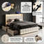 UK&EU Size Smart Linen Bed Frame with App-Controlled LED Lights, Upholstered Storage Bed with 4 Drawers & USB Charging Station, Grey & Beige-466897635-466897645