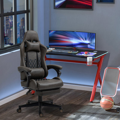Fauteuil de jeu en cuir brun avec repose-pieds réglable, soutien lombaire, siège ergonomique de style course en cuir, rembourrage