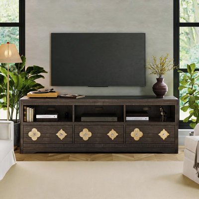 Farmhouse 70 Inch TV Stand for TVs Up to 75", Mid Century Modern Entertainment Center with Storage Carved Drawer and Open Shelves, TV Console for Livi