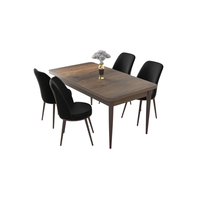 Ensemble de table et chaises de salle à manger moderne 5 pièces, baroque et noir | Table en carton 100% enduit de mélamine, table: 43,3 po x 29,9 po x 27,6 po | Pieds en métal, chaises en tissu Jerry, dossier en mousse à 22 compartiments et siège en mousse à 28 garnitures | Conception élégante et durable