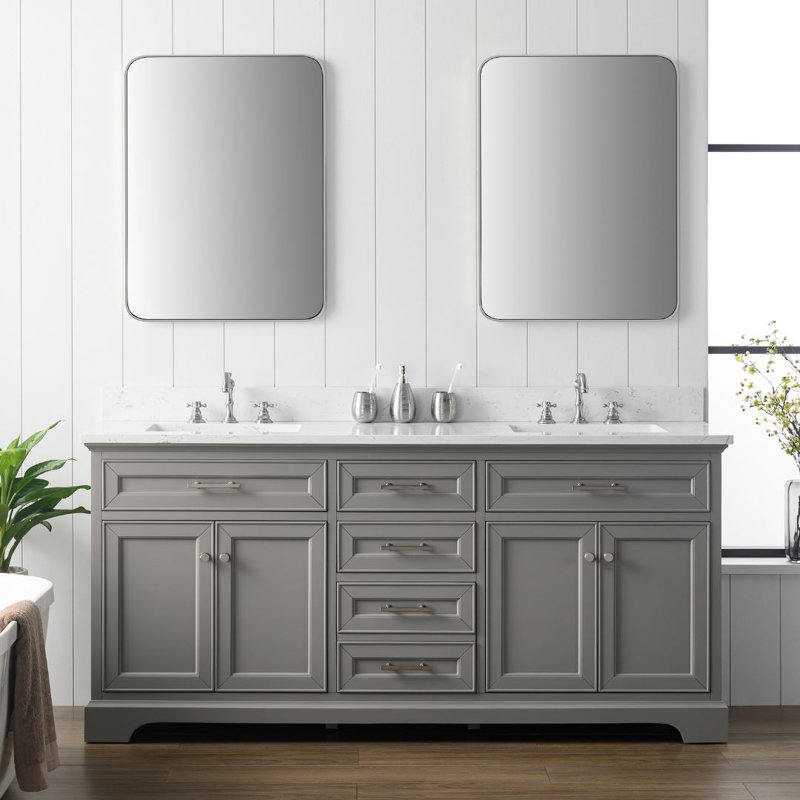 Thompson 72" W Double Bathroom Vanity, Evergreen/Brushed Gold