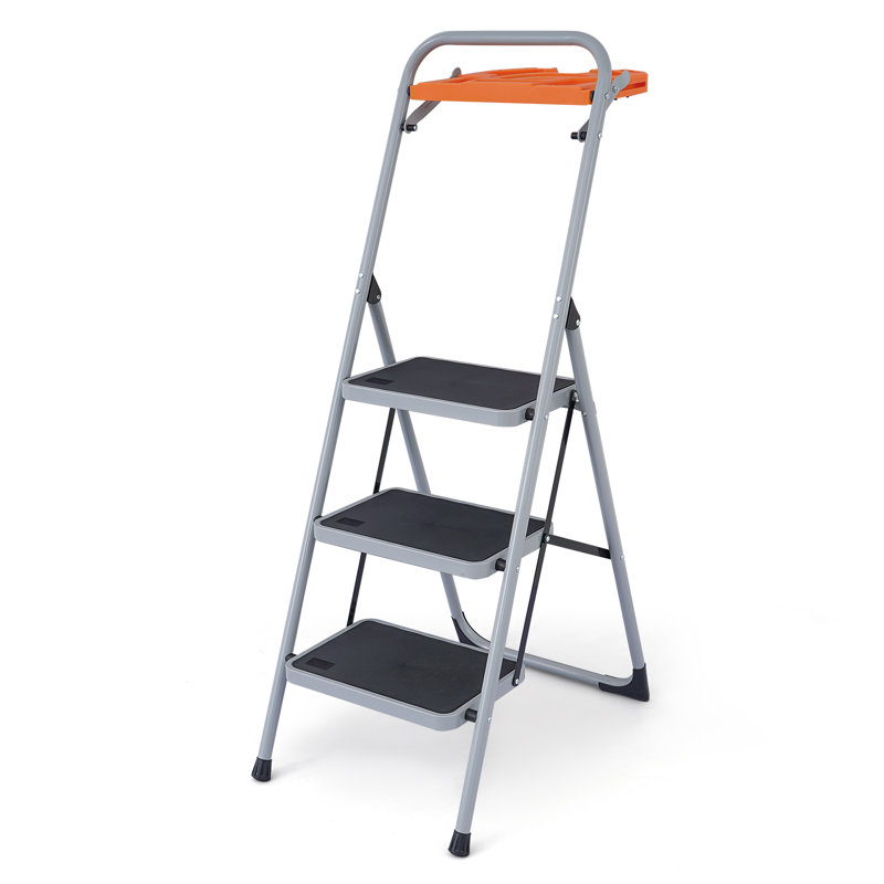 Tabouret pliant en échelle à 3 marches avec plateau à outils, large plateforme, pieds antidérapants, capacité de 330 lb