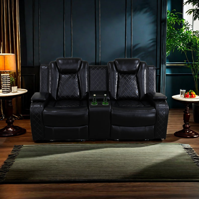 POPO-73.5"Breathing Leather Power Recliner Loveseat with LED Light, Cup Holders, and Storage Console