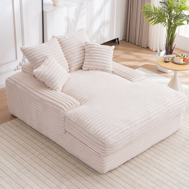 69"X65.7"Oversized Chaise Lounge Chair,Upholstered Cozy Corduroy Sleeper Sofa Bed-No Assembly Required,Includes 4 Pillows&Wide Armrests,High-Density Foam Cloud Couch For Living Room, 