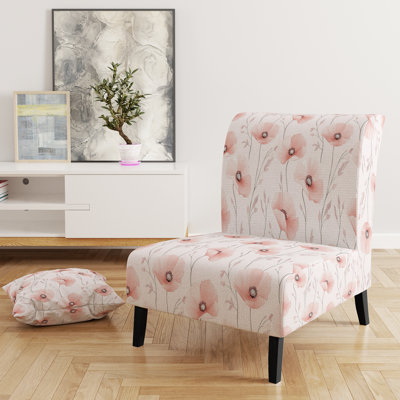 French Country Accent Chair - Blush Poppies Pink Slipper Chair