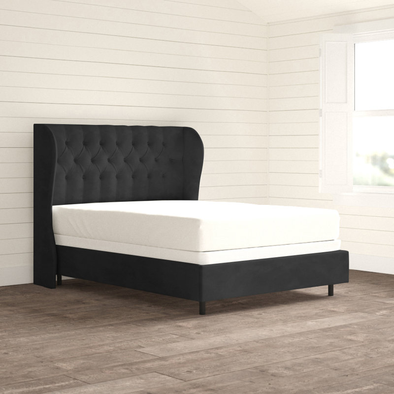 Knaresborough Upholstered Wingback Bed, California King, Classic Black Performance Velvet