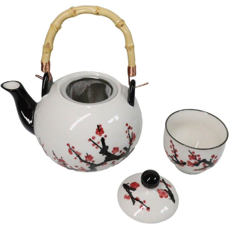 Ensemble de théière en porcelaine 30 oz et 4 tasses à thé en porcelaine blanche et rose