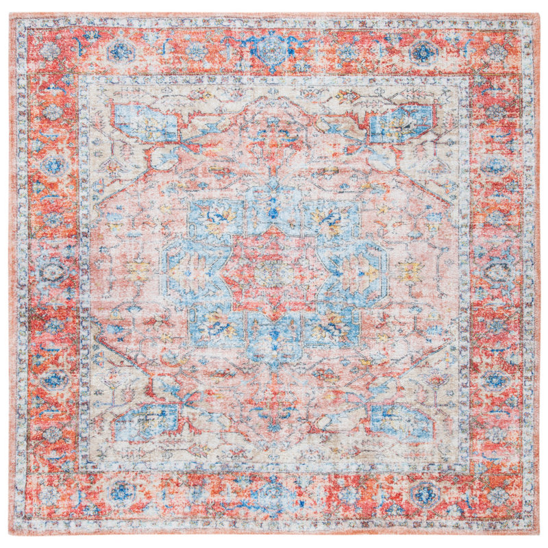 Tapis oriental rouille / bleu touffeté à la main Boadle, Carré 6 pi
