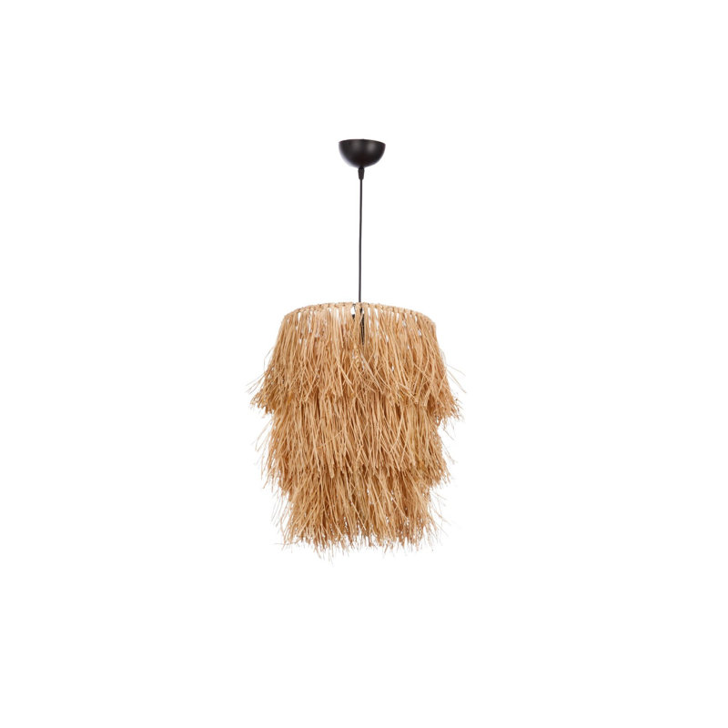 Rustic Chandelier with Raffia Cap, Adjustable Height 45.3 in | Metal Body, Cap Diameter 11.8 in | E27 Socket, Max 40W | Natural Color, Perfect for Cabin/Lodge Decor | Elegant Lighting for Cozy Spaces