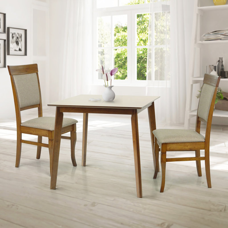 Ensemble de salle à manger 3 pièces Winston Porter, 2 chaises en bois de style classique avec table carrée Ronda, Brun clair
