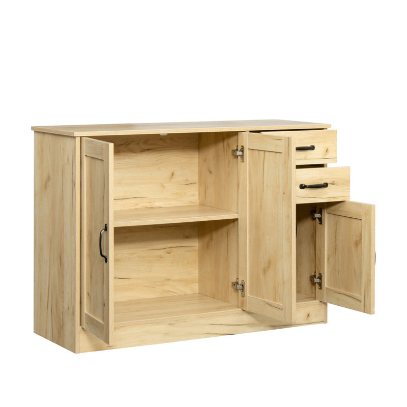 Buffet moderne en bois avec 2 portes, 1 rangement et 2 tiroirs - Portes d'armoire de rangement en entrée - Console de salle à manger, 43,3 pouces, chêne