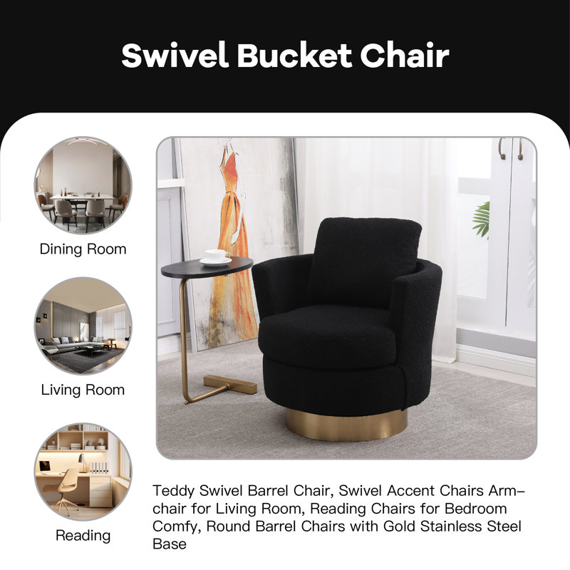Fauteuil demi-tonneau pivotant de 29,6 po Isayiah, Similifourrure noire