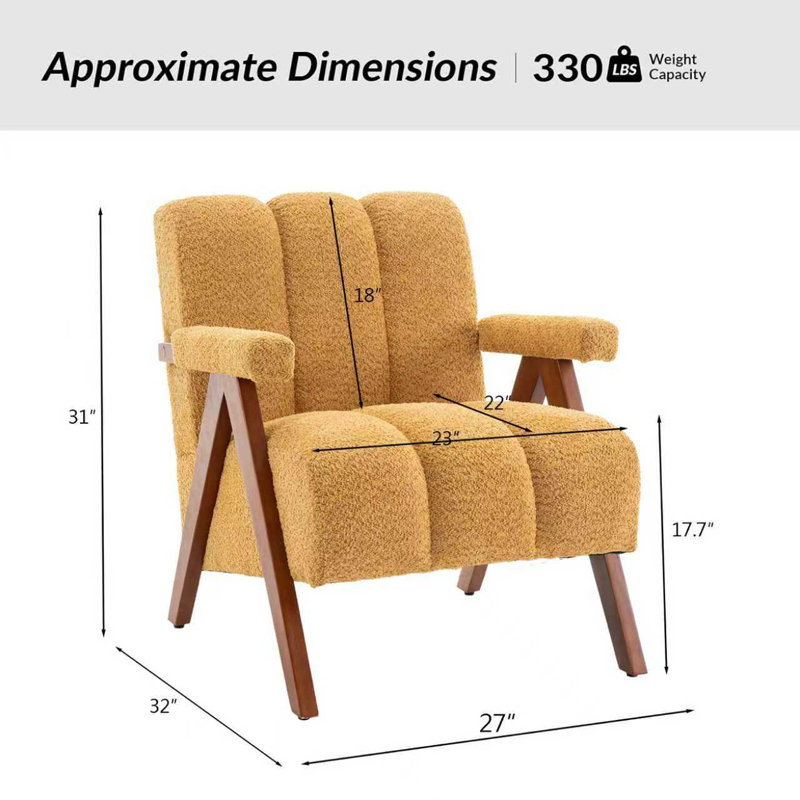 Mid Century Modern Armchair With Channel Tufted(Set Of 2), Mustard