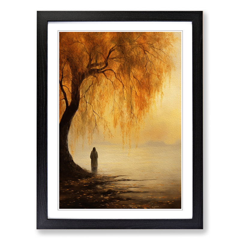 Weeping Willow Romanticism Art - Framed Print, Black Framed, 46cm H x 34cm W
