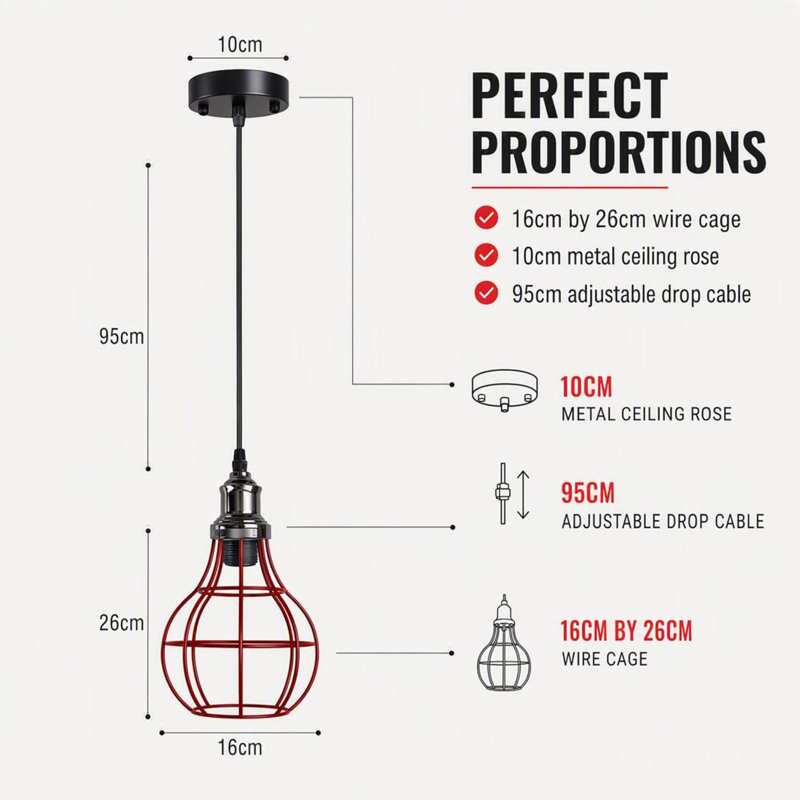 1 - Light Black Pendant, Red, No
