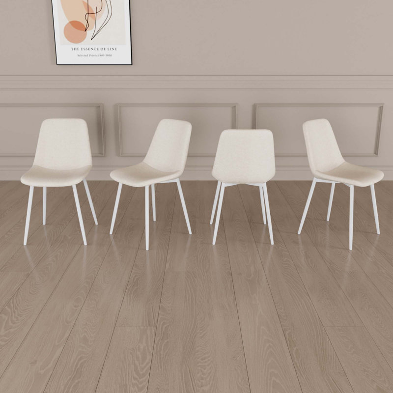 Ensemble de 4 chaises de salle à manger, Blanc, Beige