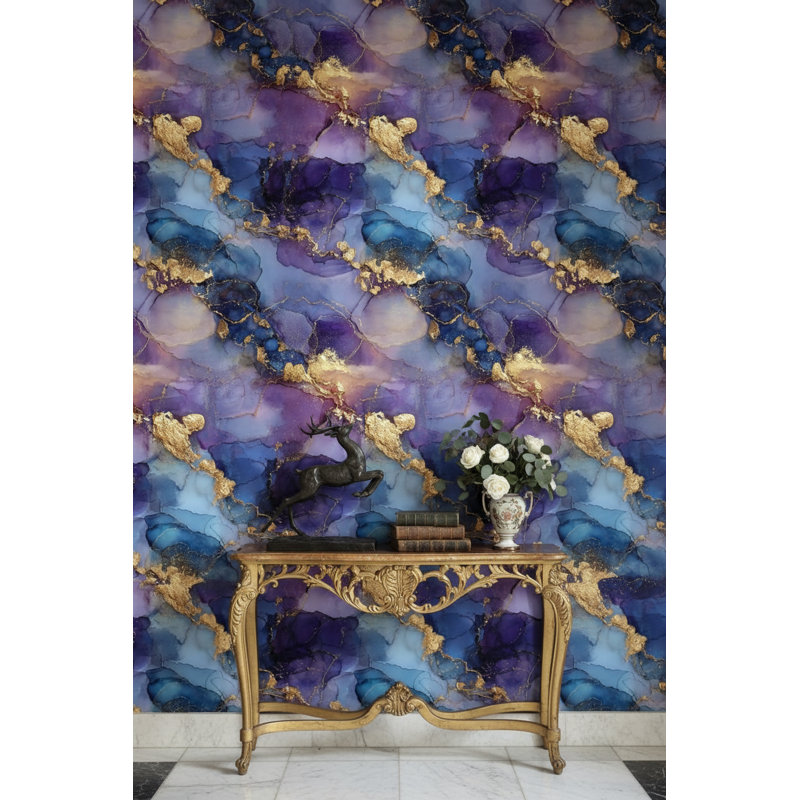 Abstract Marble Wallpaper Blue Gold Wall Mural