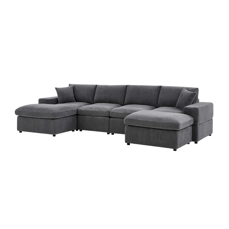 Canapé modulaire symétrique en velours côtelé, Velours côtelé - Gris foncé