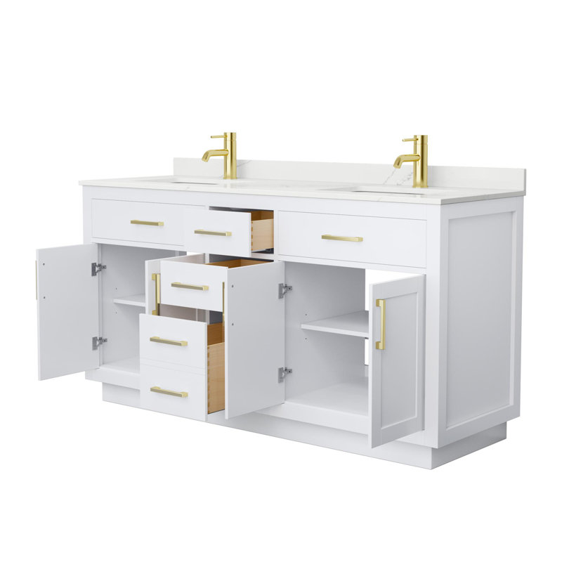 Beckett TK 66'' W Double Vanity, Giotto Quartz, Dark Blue, Brushed Gold