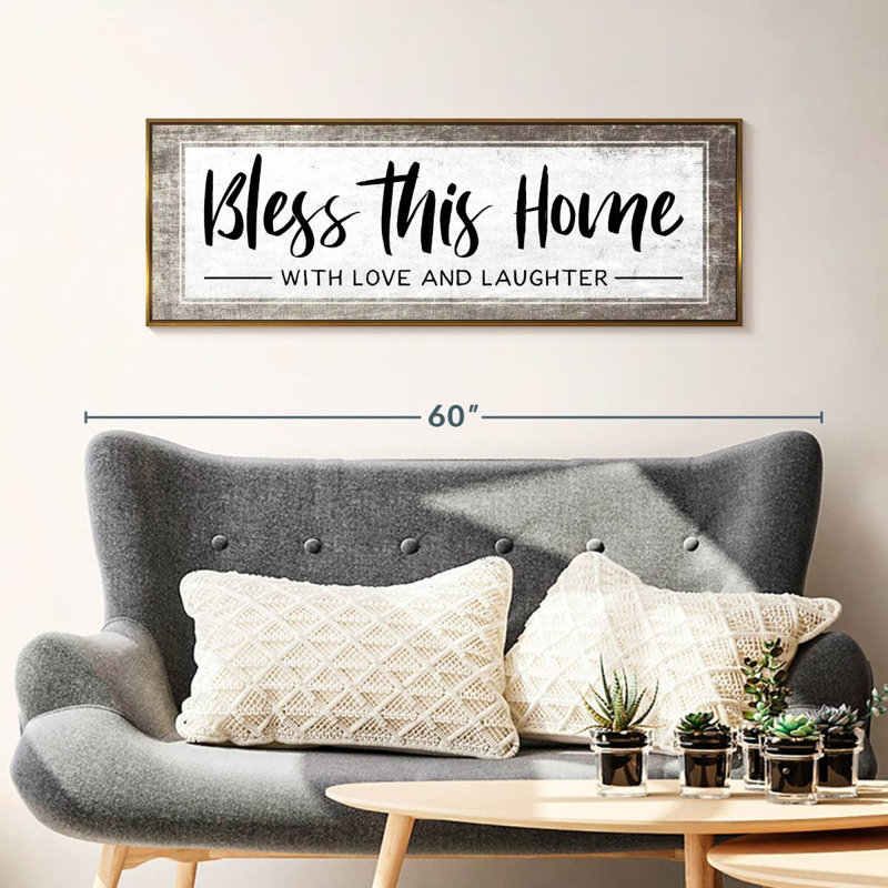 Plaque murale «Bless This Home», 43 po x 15 po, Cadre flottant doré