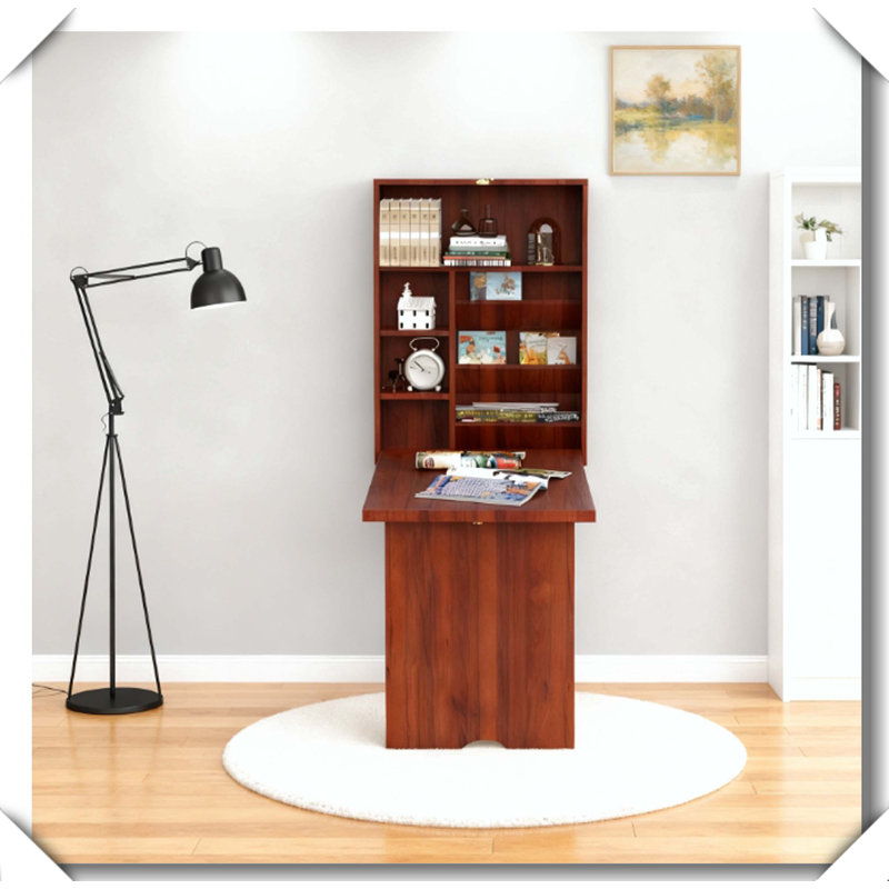 Bureau mural escamotable en acajou au design polyvalent