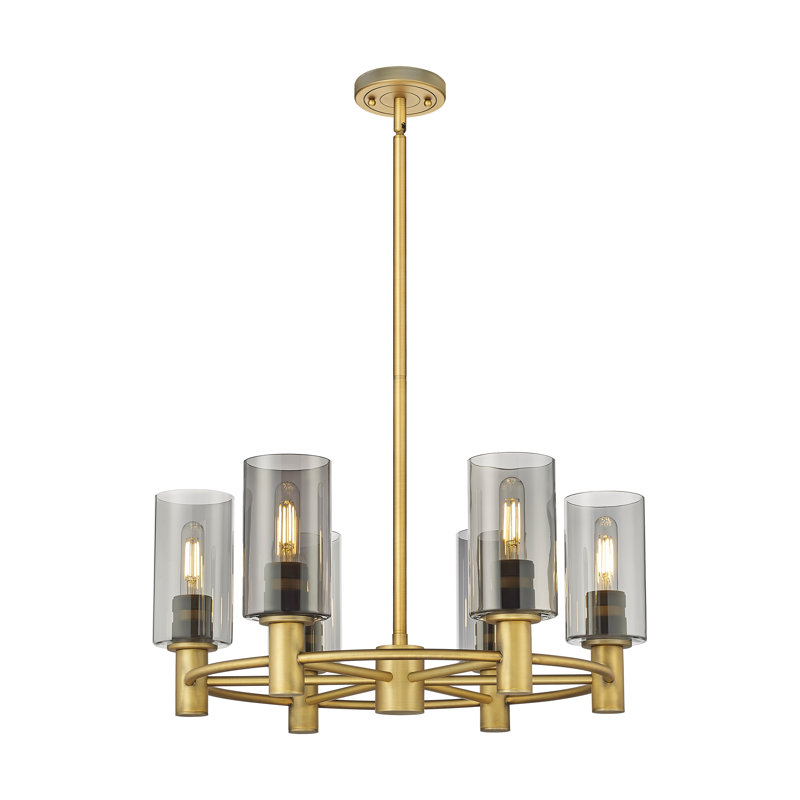 Lustre suspendu 6 lumières Crown Point, Laiton brossé, Plaqué couleur fumée
