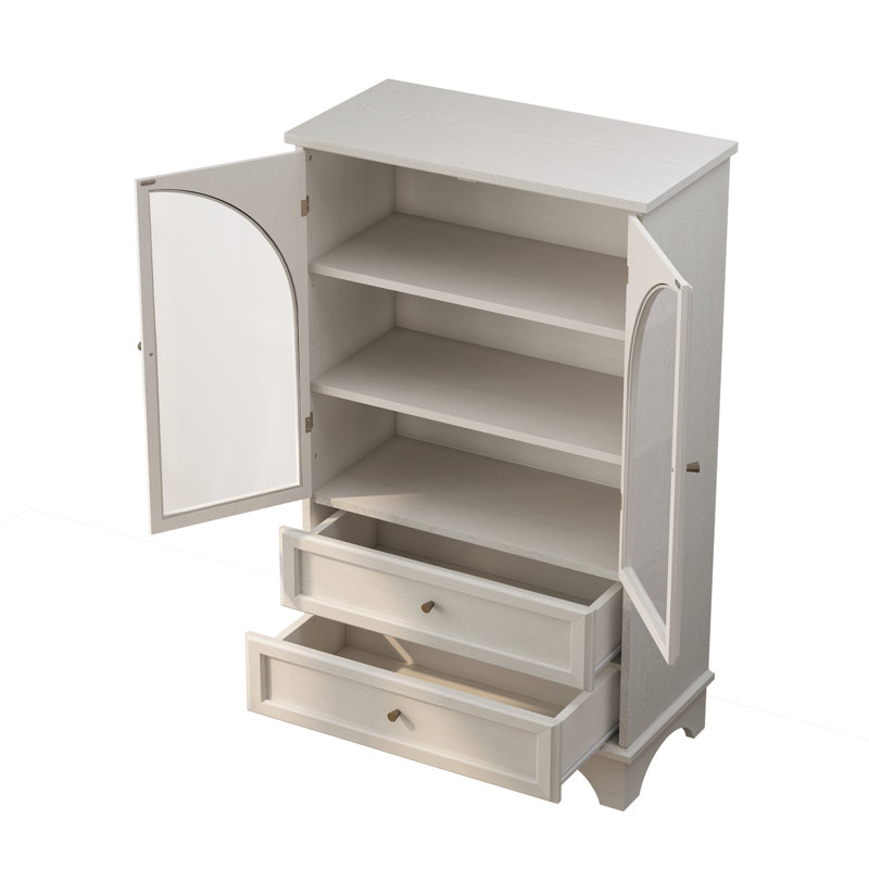 Armoire de rangement vitrée à porte en verre 52,17 "avec 2 tiroirs et tablette réglable, solutions de rangement spacieuses, armoire vitrée pour salon, chambre à coucher, cuisine et bureau