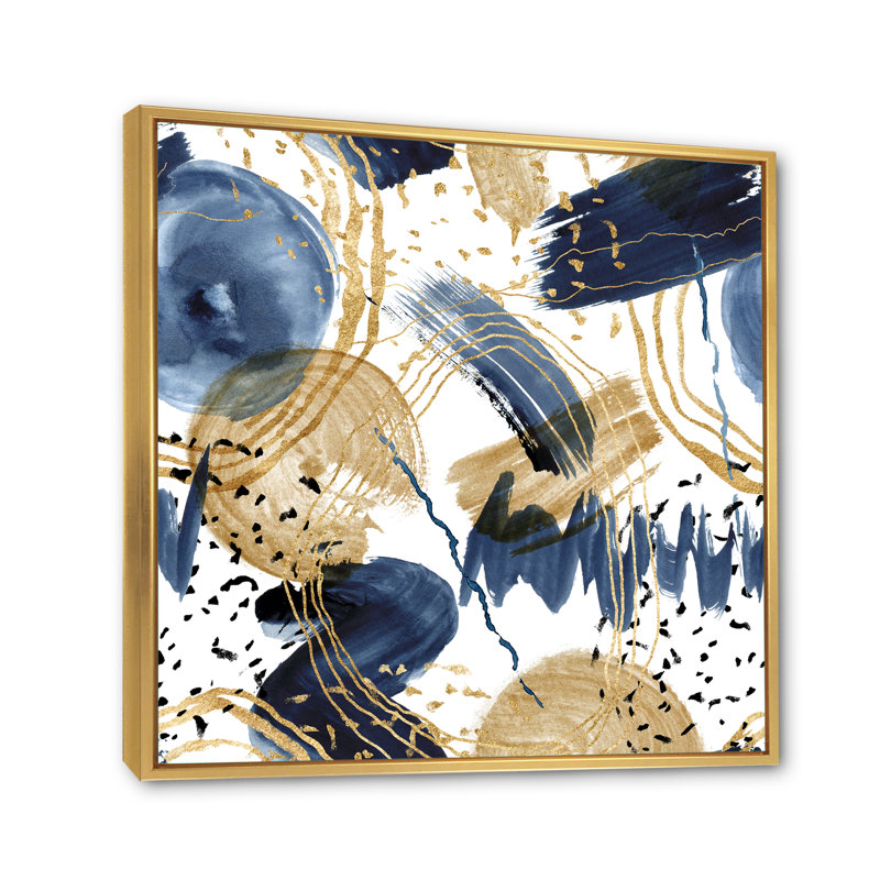 " Abstract Pattern With Dark Blue And Golden Textures ", Gold Framed Canvas, 30" H x 30" W x 1" D
