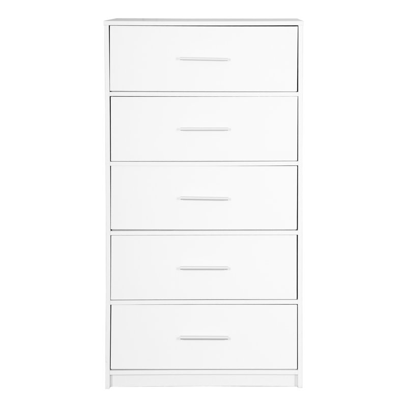 Commode blanche à 5 tiroirs avec grands bacs de rangement en tissu pour chambre à coucher et chambre de bébé | Idée de cadeau