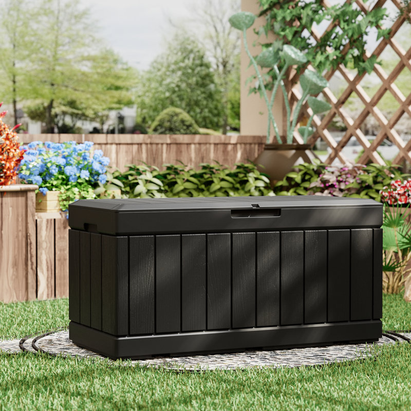 Furmax 45.66'' W 90 Gallons Water Resistant Lockable Deck Box, Black