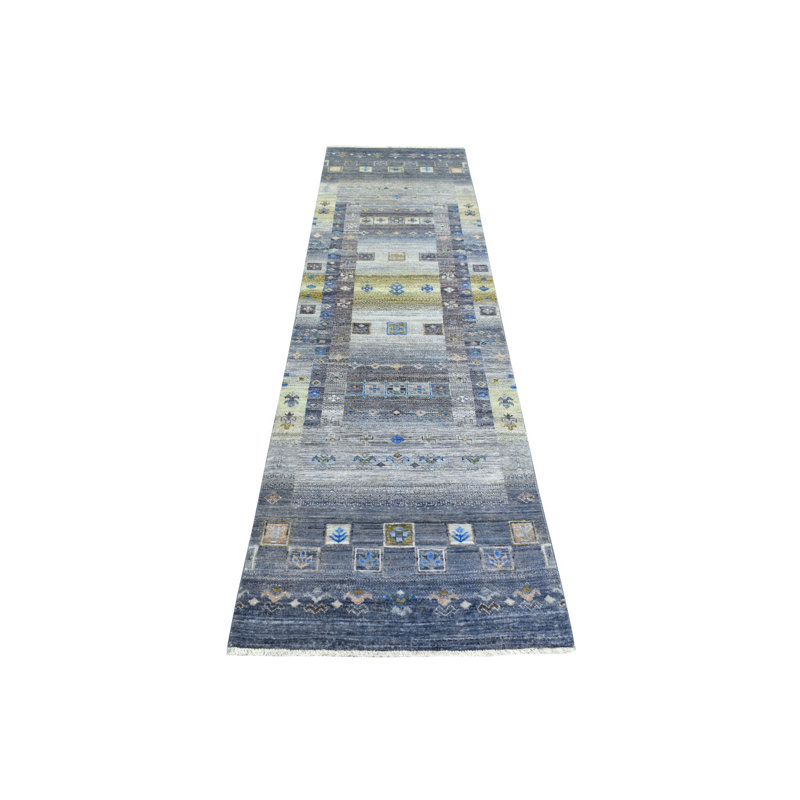 2'7"x9'8" Gray Hand Knotted Afghan Kashkuli Gabbeh 100% Wool Runner Rug A491A3004B124B6F84A623FE3777774A