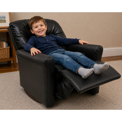 Kids Black Leather Like Rocker Recliner Chair