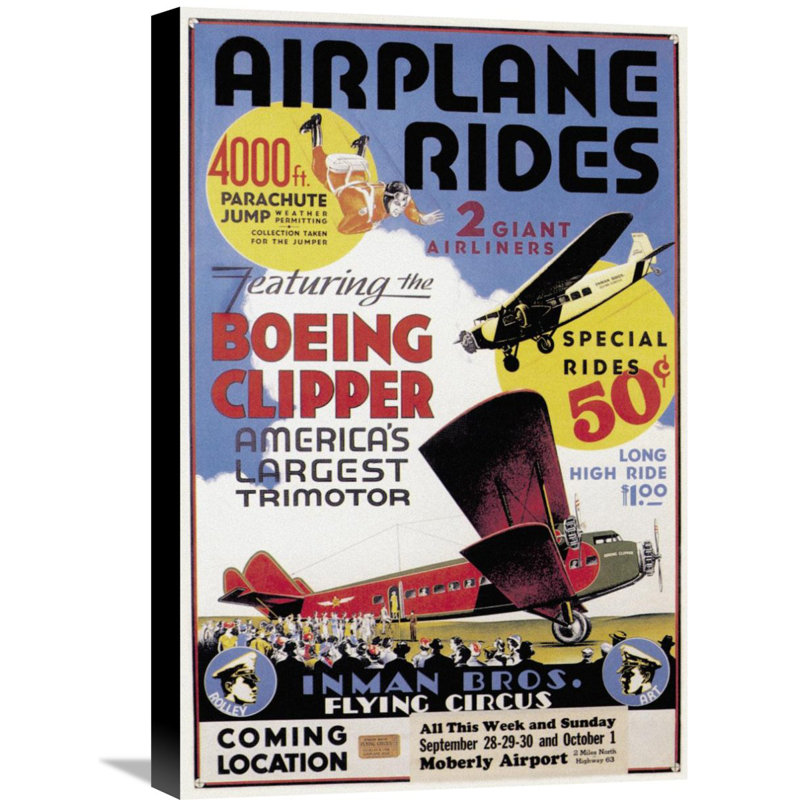 Inman avion : votre gang gars. affiche rétro de cirque volant, H 42 po x l 28 po x P 1,5 po