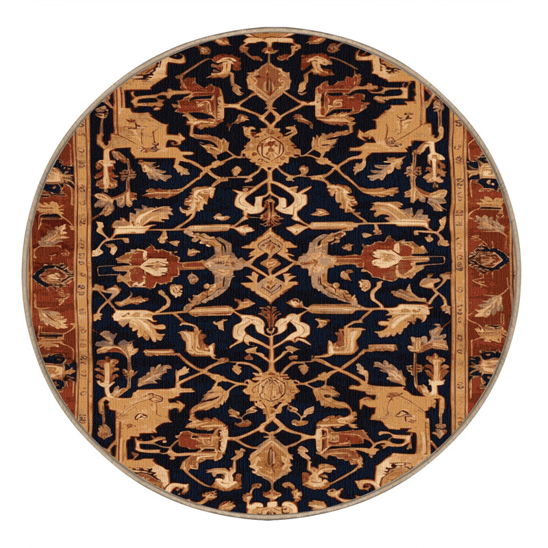 Machine Washable Persian Brown Area Rug, Round 6'