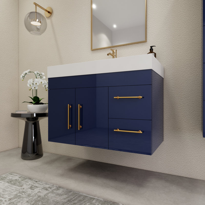 Ensemble de meuble-lavabo simple mural 35,4 ", Bleu nuit