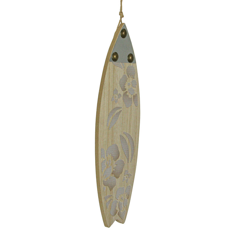 16 pouces planche de surf murale en bois sculpté avec fleurs et métal