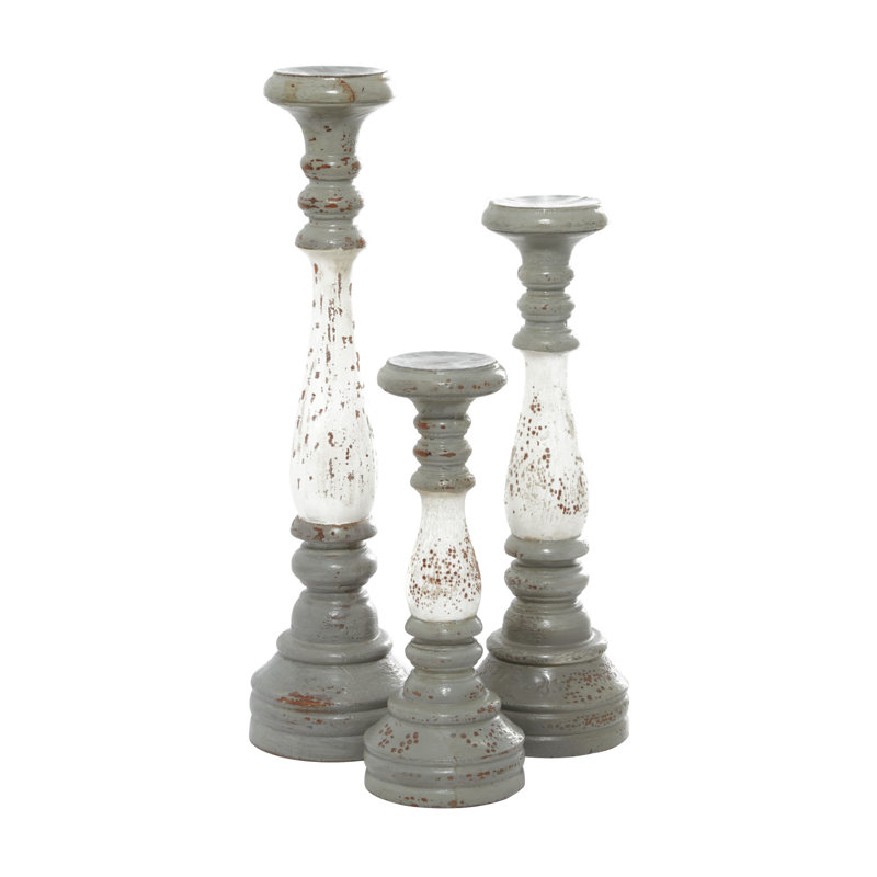 Ensemble de porte-bougies décoratifs à colonne Turned Style, Gris