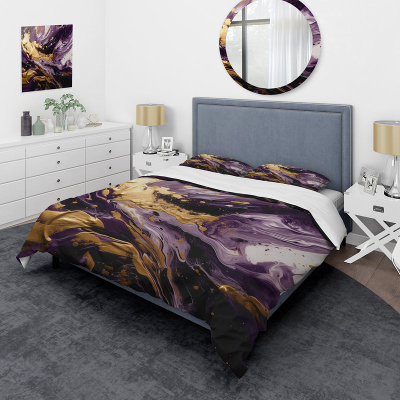 Ensemble de housse de couette abstrait mauve et doré, Housse de couette très grand et 2 très grandes t