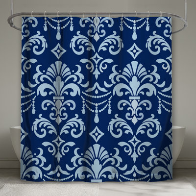 Rideau de douche bleu à motif damassé extra long