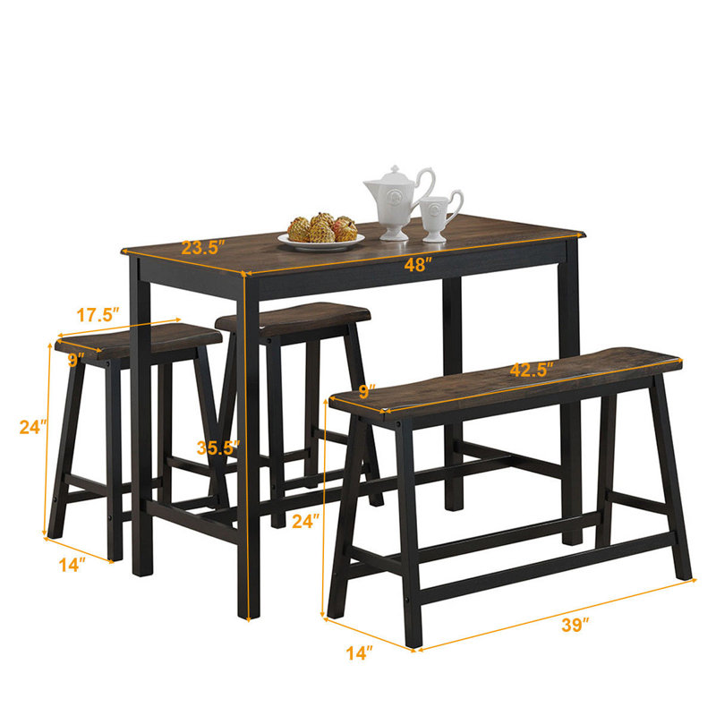 Castillo 4 - Person Solid Wood Top Four Leg Dining Set, Brown