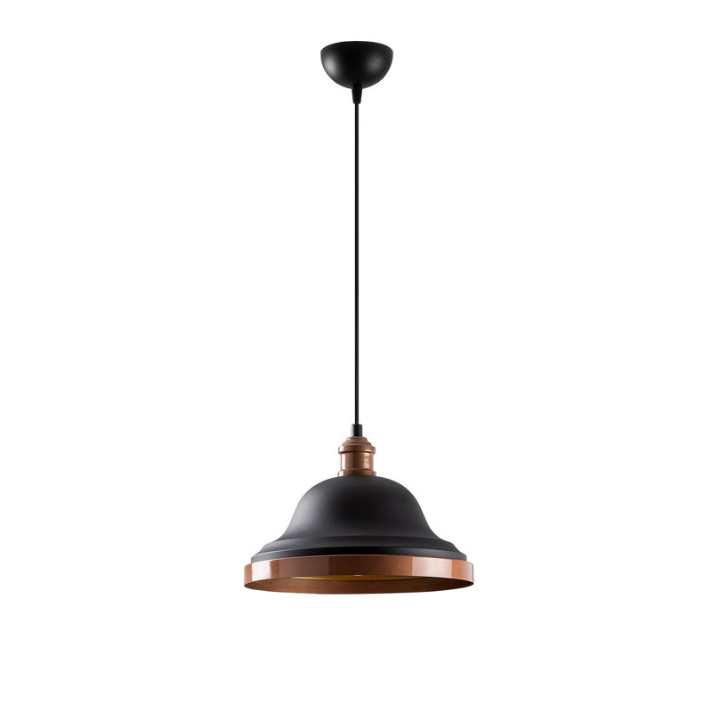 Luminaire suspendu en forme de cloche à 1 lumière Braselton, Noir / Cuivre