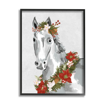 «Festive Holiday Horse Holly Wreath» par Laura Konyndyk - impression sur toile